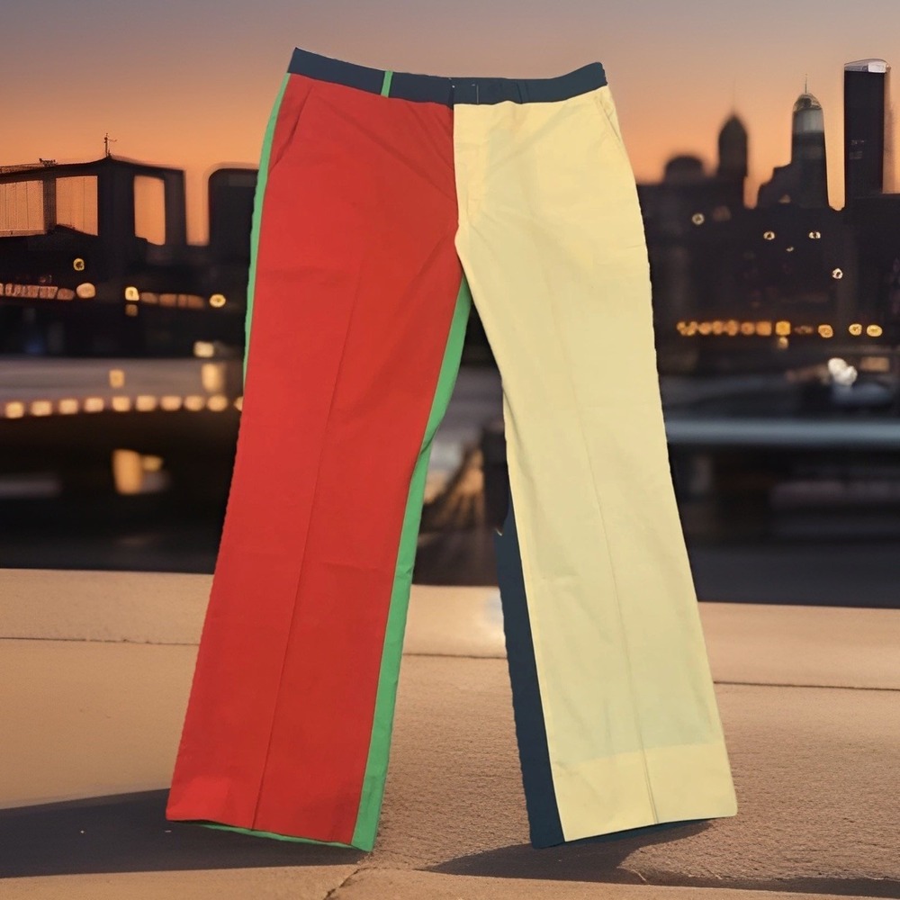 Vtg 70s Asher Sport Crazy Pattern Slacks Pants Loevenhart's Split Color 4-Way 36